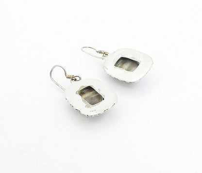 925 Sterling Silver  Vintage Cabochon Cut Grey Agate Dangle Earrings  EG3759