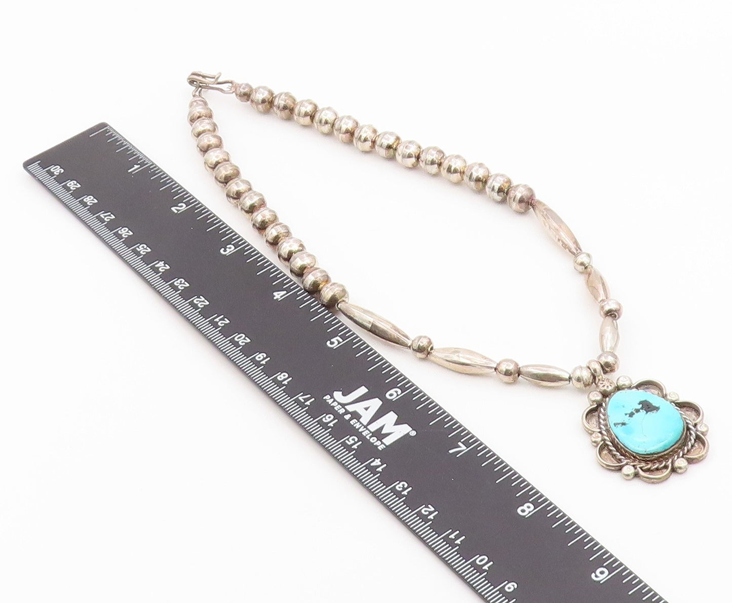 925 Sterling Silver Vintage Necklace NAVAJO Turquoise Statement Chain  NE4914