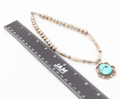 925 Sterling Silver Vintage Necklace NAVAJO Turquoise Statement Chain  NE4914