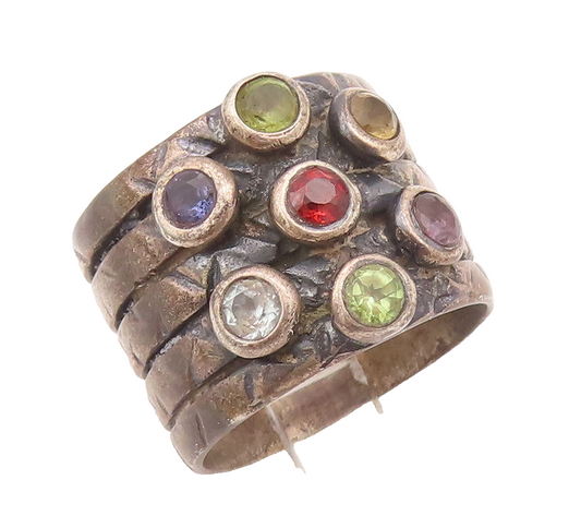 925 Sterling Silver Vintage Ring Multi Color Topaz Beaded Flower Sz 7  RG27977