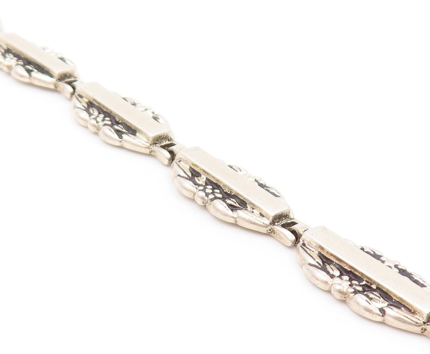 925 Sterling Silver Vintage Bracelet Slab & Floral Carved Hinged Band  BT11141