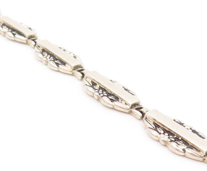 925 Sterling Silver Vintage Bracelet Slab & Floral Carved Hinged Band  BT11141