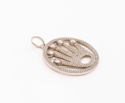 925 Sterling Silver  Vintage Cubic Zirconia Royal Crown Motif Pendant  PT15845