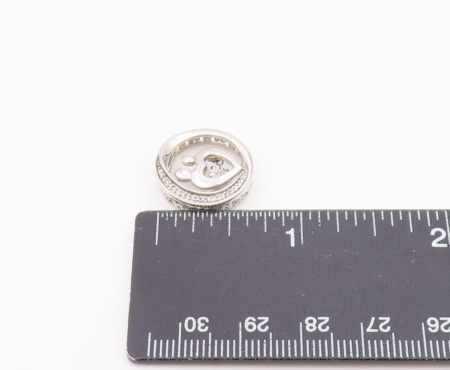925 Sterling Silver  Vintage Genuine Diamonds Mom & Baby Love Pendant  PT18617