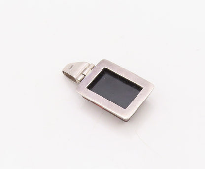 925 Sterling Silver Vintage Pendant Rectangle Cabochon Honey Amber  PT23551