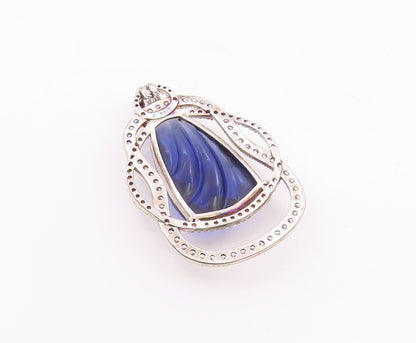 925 Sterling Silver  Shiny Faceted Tanzanite & Cubic Zirconia Pendant  PT13605