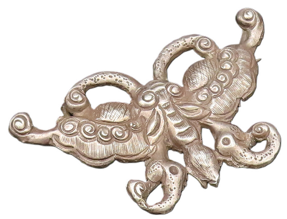 925 Sterling Silver Vintage Antique Textured Butterfly Motif Brooch Pin BP9570