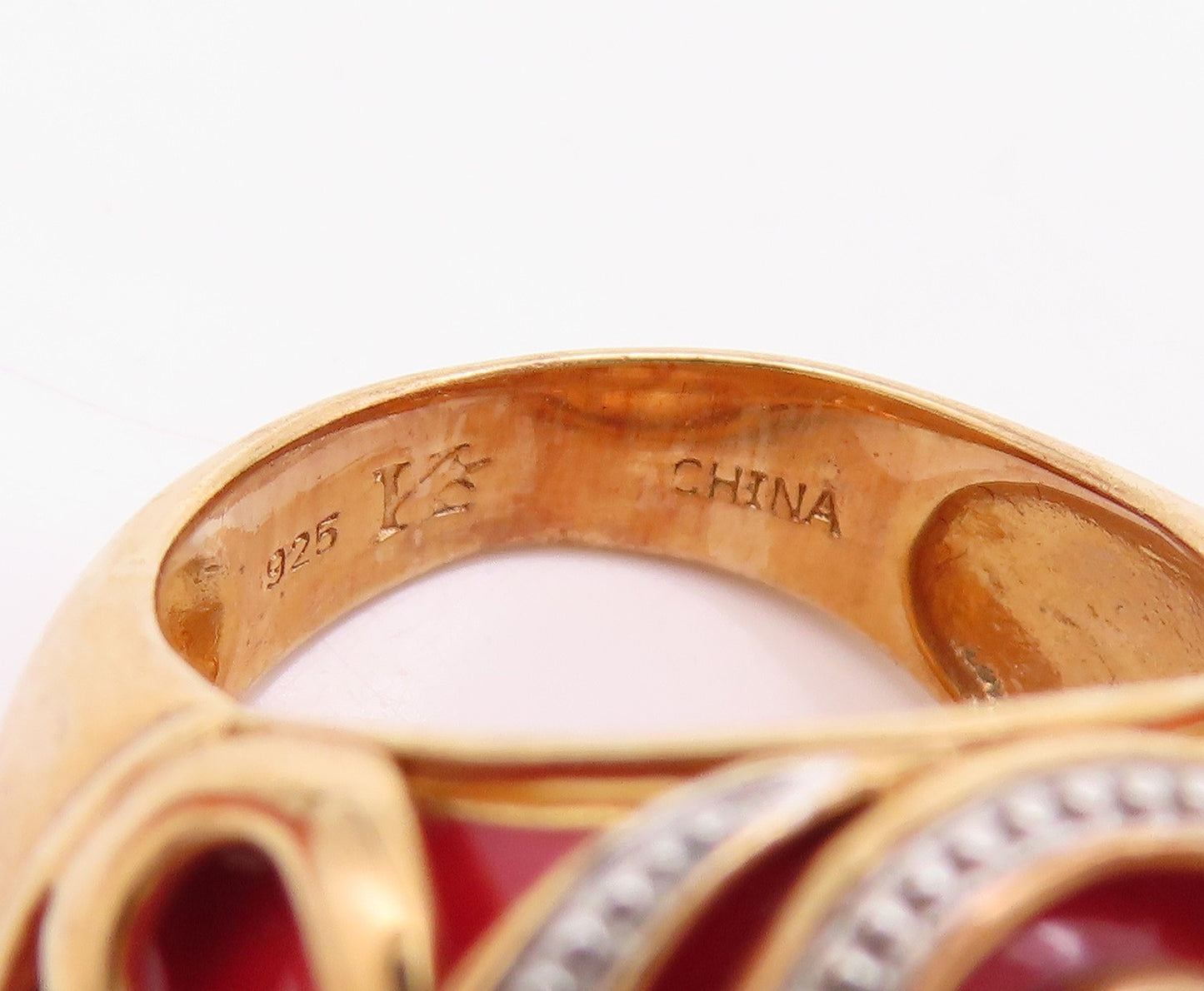 925 Sterling Silver Vintage Ring Gold Plated Enameled Swirly CZ  Sz 5  RG32409