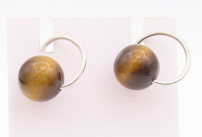 925 Sterling Silver Vintage Earrings Designer Bead Shape Tiger's Eye  EG13051