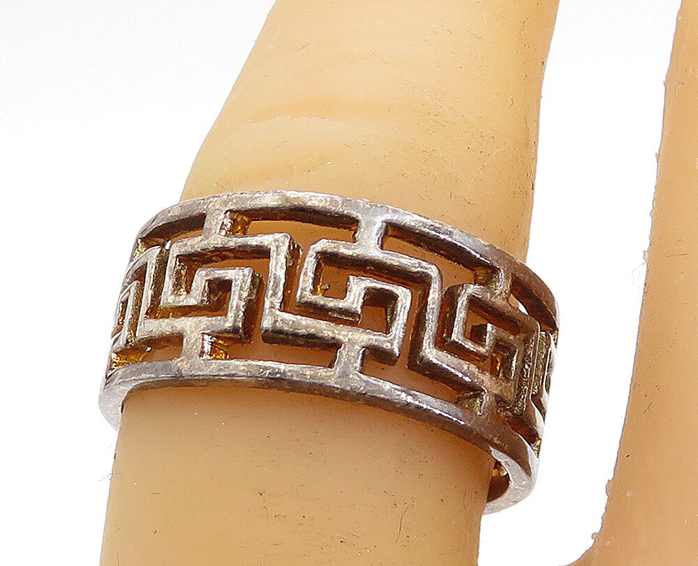 925 Sterling Silver  Vintage Dark Tone Greek Key Band Ring Sz 7.5  RG5729