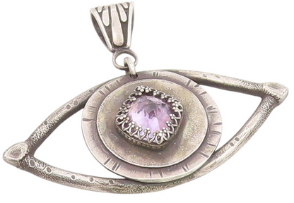 925 Sterling Silver Vintage Pendant Amethyst Third Eye Of Providence  PT25639