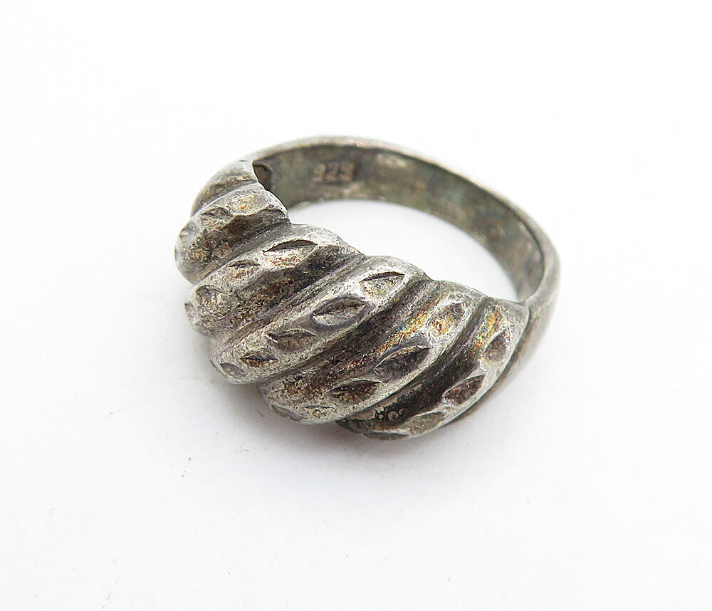 925 Sterling Silver  Vintage Oxidized Fluted Dome Petite Band Ring Sz 5 RG5746