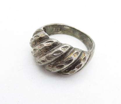 925 Sterling Silver  Vintage Oxidized Fluted Dome Petite Band Ring Sz 5 RG5746