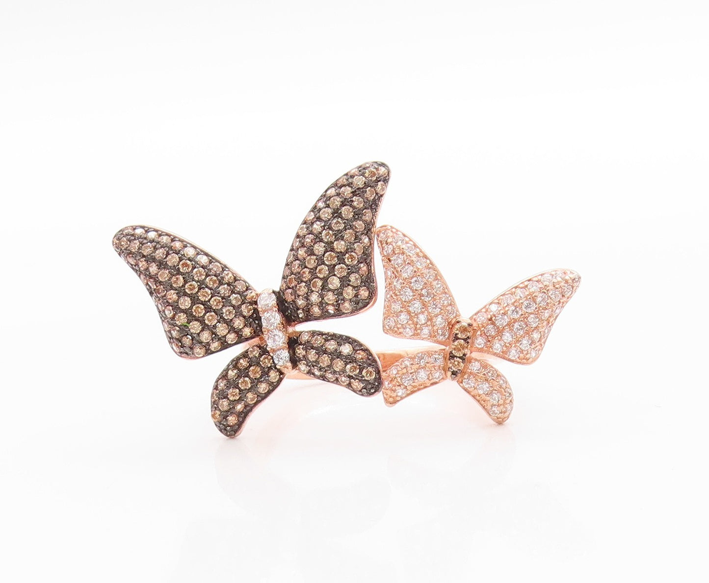 925 Sterling Silver Vintage Ring Gold Plated CZ Butterfly Band  Sz 8.5  RG33566