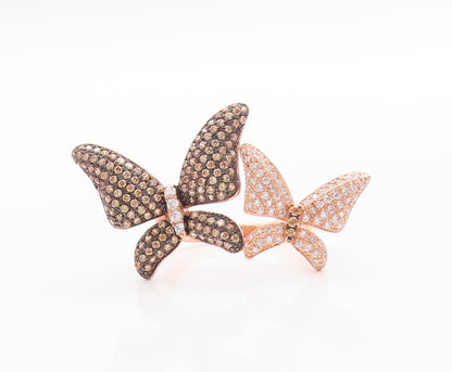 925 Sterling Silver Vintage Ring Gold Plated CZ Butterfly Band  Sz 8.5  RG33566
