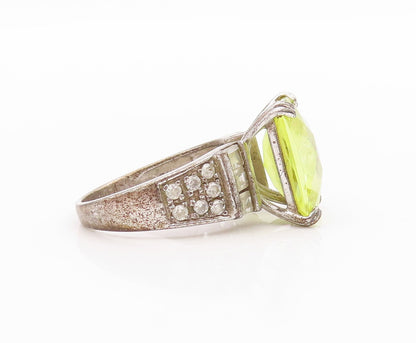 925 Sterling Silver Vintage Ring Green CZ & White Topaz Band  Sz 8  RG33369