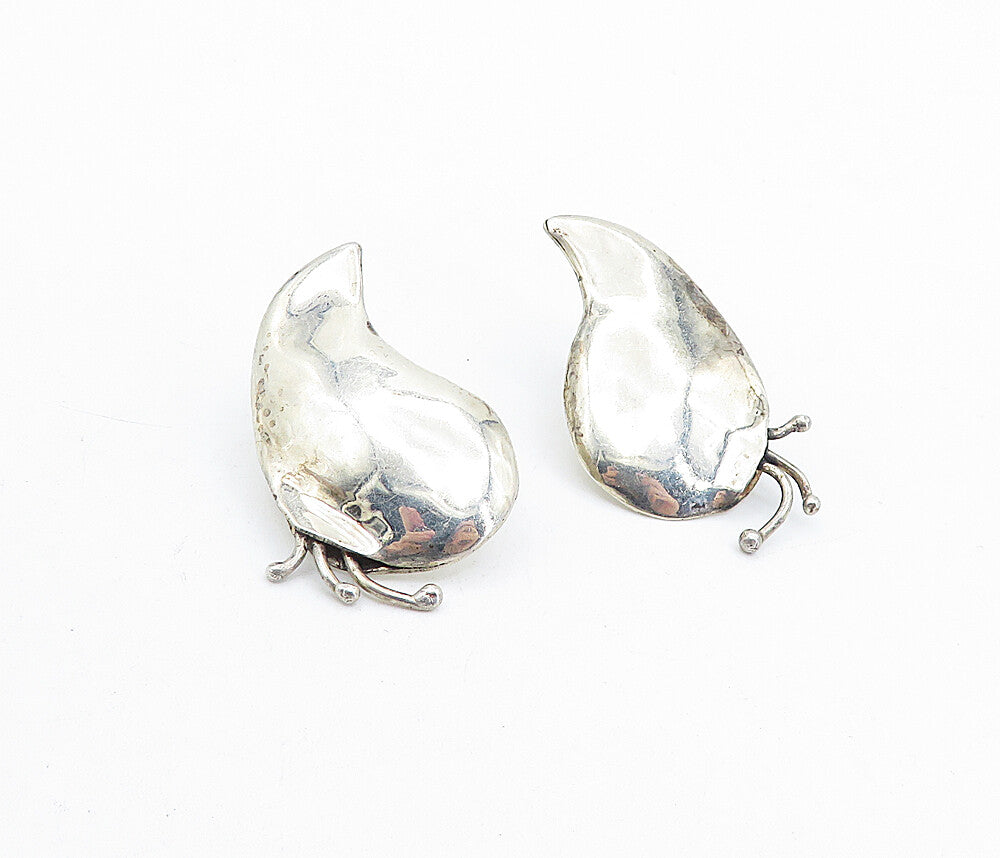 925 Sterling Silver  Vintage Shiny Modernist Drop Earrings  EG2488