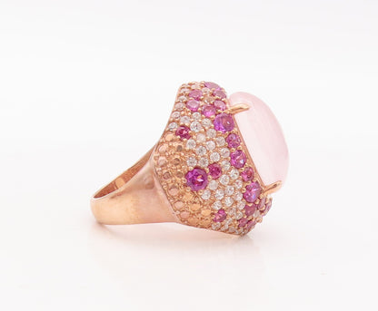 925 Sterling Silver Vintage Ring Rose Gold Plated Oval Gemstone  Sz 7  RG29323
