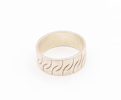 925 Sterling Silver Vintage Ring Modernist Etched Pattern Band  Sz 6  RG34493