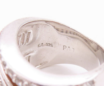 925 Sterling Silver Vintage Ring Rectangle & Round Cut CZ Swirls  Sz 5  RG33314