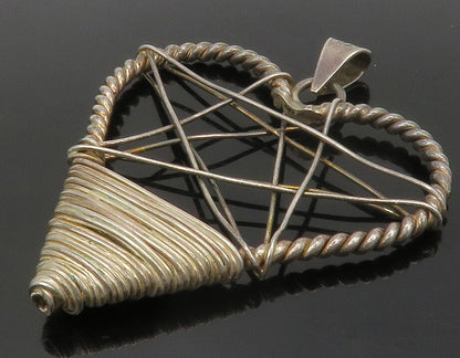 MEXICO 925 Sterling Silver  Vintage Wire Wrapped Love Heart Pendant  PT11446
