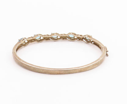 925 Sterling Silver Vintage Bracelet Swirly Diamonds & Oval Topaz Bangle BT11350