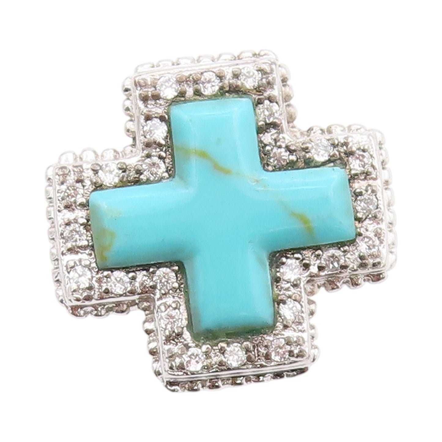 925 Sterling Silver Vintage Ring Turquoise & CZ Inlay Solid Plus  Sz 7  RG33485