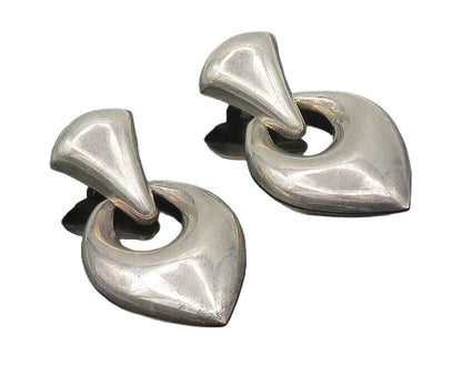 925 Sterling Silver  Vintage Shiny Smooth Linked Pointed Drop Earrings  EG9457