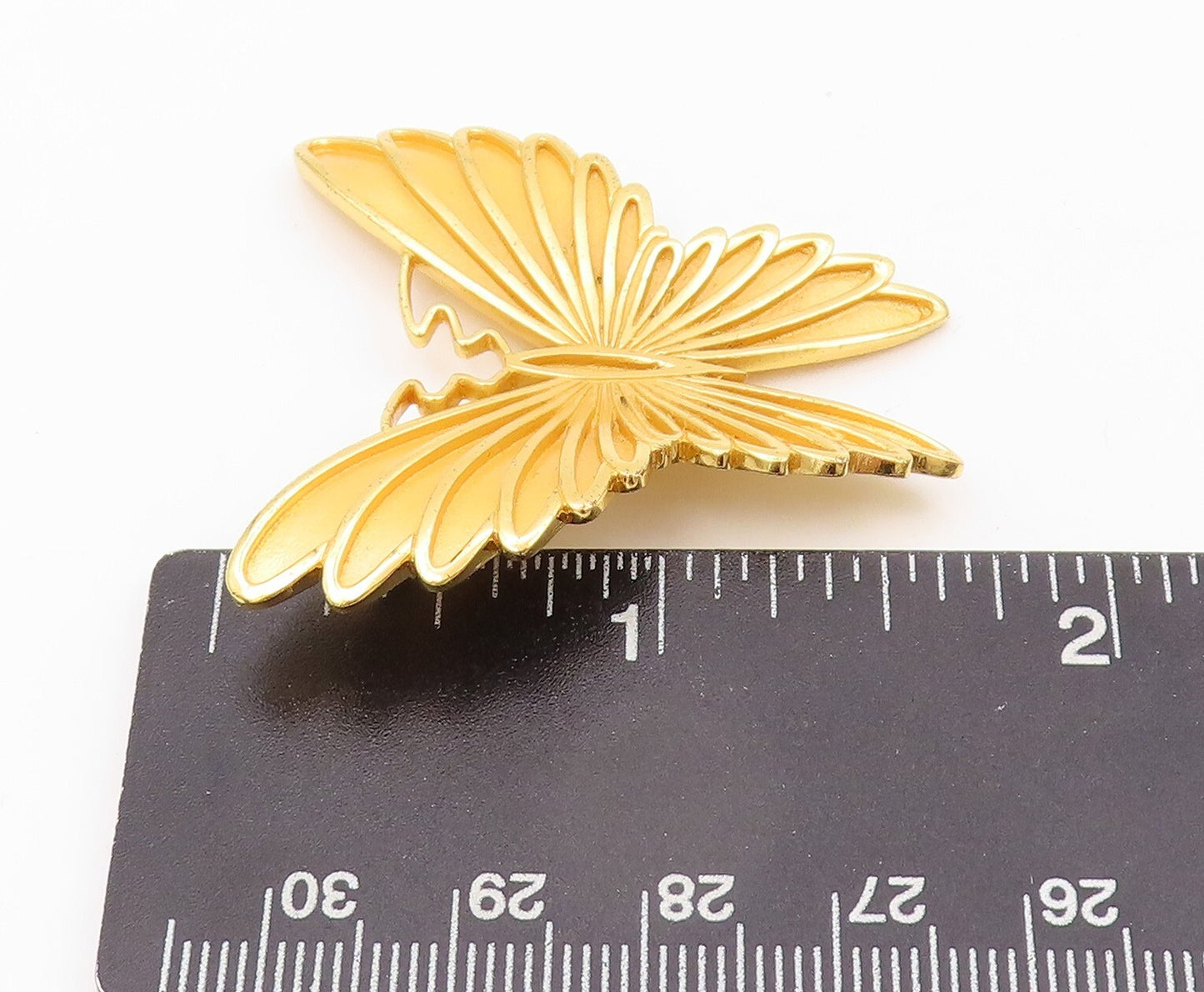 925 Sterling Silver Vintage Pendant Gold Plated Carved Large Butterfly  PT23890