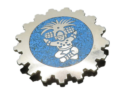 MEXICO 925 Sterling Silver  Vintage Crushed Turquoise Shiny Brooch Pin  BP5275