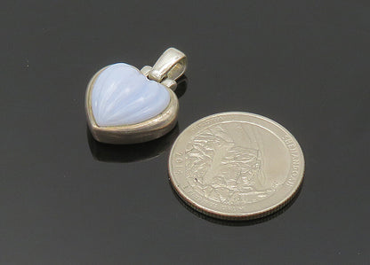 925 Sterling Silver  Vintage Blue Agate Fluted Love Heart Pendant  PT16549