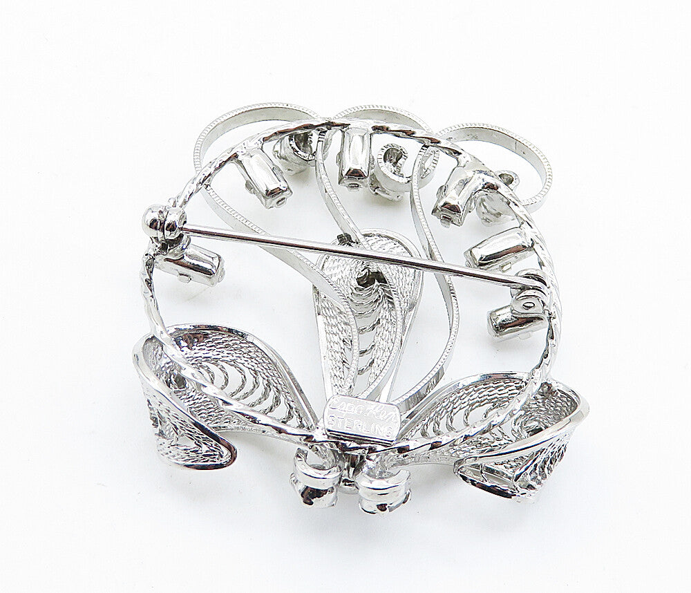 ESPO 925 Sterling Silver  Vintage Topaz Filigree Flower Brooch Pin  BP2827