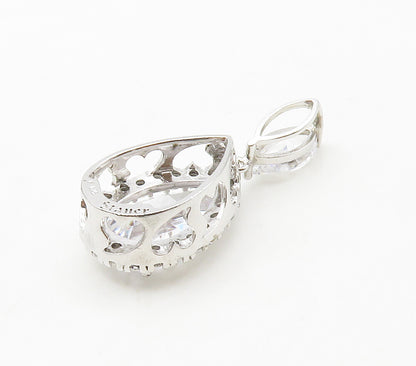 925 Sterling Silver  Sparkling Tear Drop Cubic Zirconia Pendant  PT13117