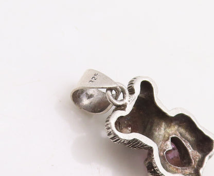 925 Sterling Silver Vintage Pendant Dark Tone Teddy With Pink CZ Heart  PT23698