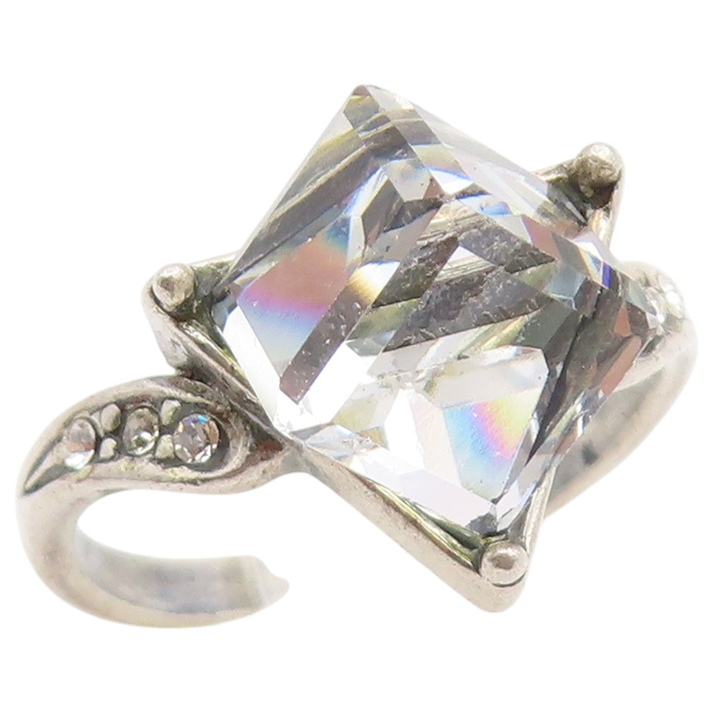 925 Sterling Silver Vintage Ring POLAND Angular Quartz Band  Sz 8  RG36730