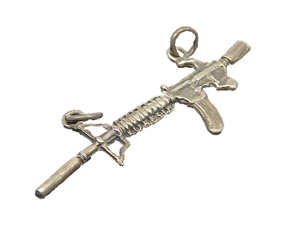 925 Sterling Silver  Vintage Machine Gun Dark Tone Pendant  PT19641