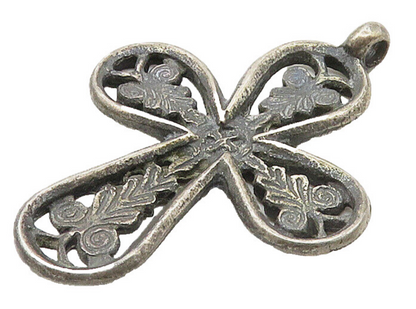 925 Sterling Silver  Vintage Antique Floral Religious Cross Pendant  PT13365