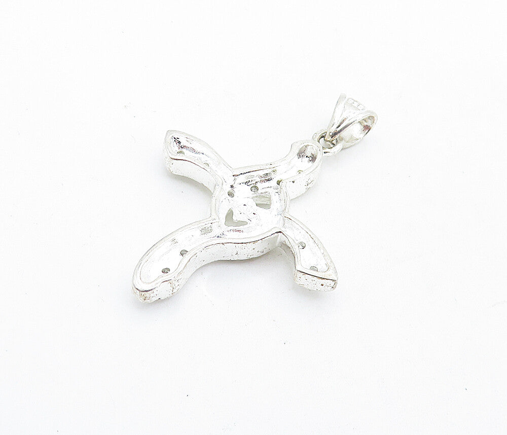 925 Sterling Silver  Shiny Topaz Swirl Religious Cross Drop Pendant  PT4636