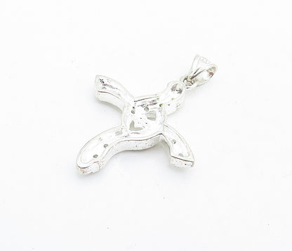 925 Sterling Silver  Shiny Topaz Swirl Religious Cross Drop Pendant  PT4636