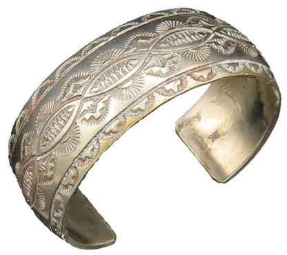 NAVAJO 925 Silver  Vintage Etched Lines & Patterns Cuff Bracelet  BT9748