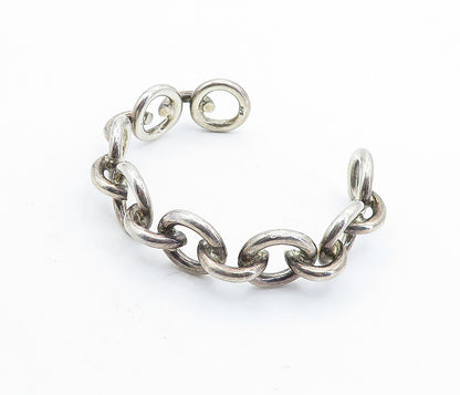 925 Sterling Silver Vintage Shiny Round Macaroni Link Cuff Bracelet BT2060