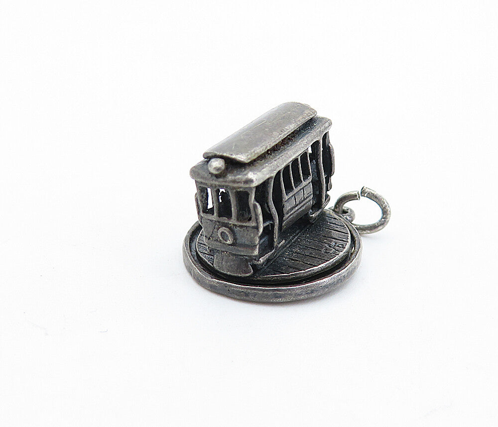 925 Silver  Vintage Oxidized San Francisco Trolley Pendant (TURNS)  PT4255