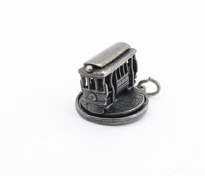 925 Silver  Vintage Oxidized San Francisco Trolley Pendant (TURNS)  PT4255