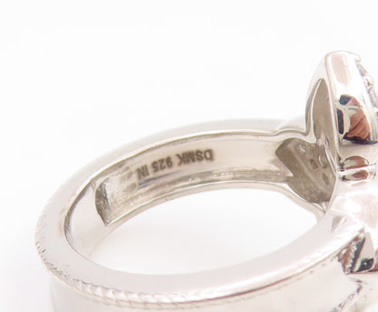 925 Sterling Silver Vintage Ring Modernist CZ Floral Petal Band  Sz 5  RG35624