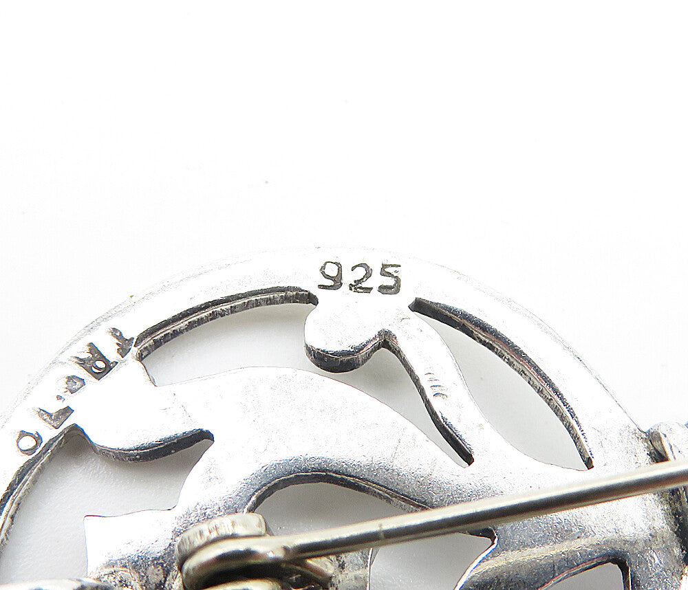MEXICO 925 Sterling Silver  Vintage Floral Swirl Key Motif Brooch Pin  BP1321