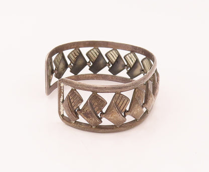 DANECRAFT 925 Silver  Vintage Chair Chain Within 2 Band Cuff Bracelet  BT9918