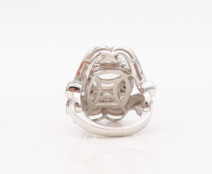 925 Sterling Silver Vintage Ring Designer Swirly Cutout Topaz  Sz 5  RG30565