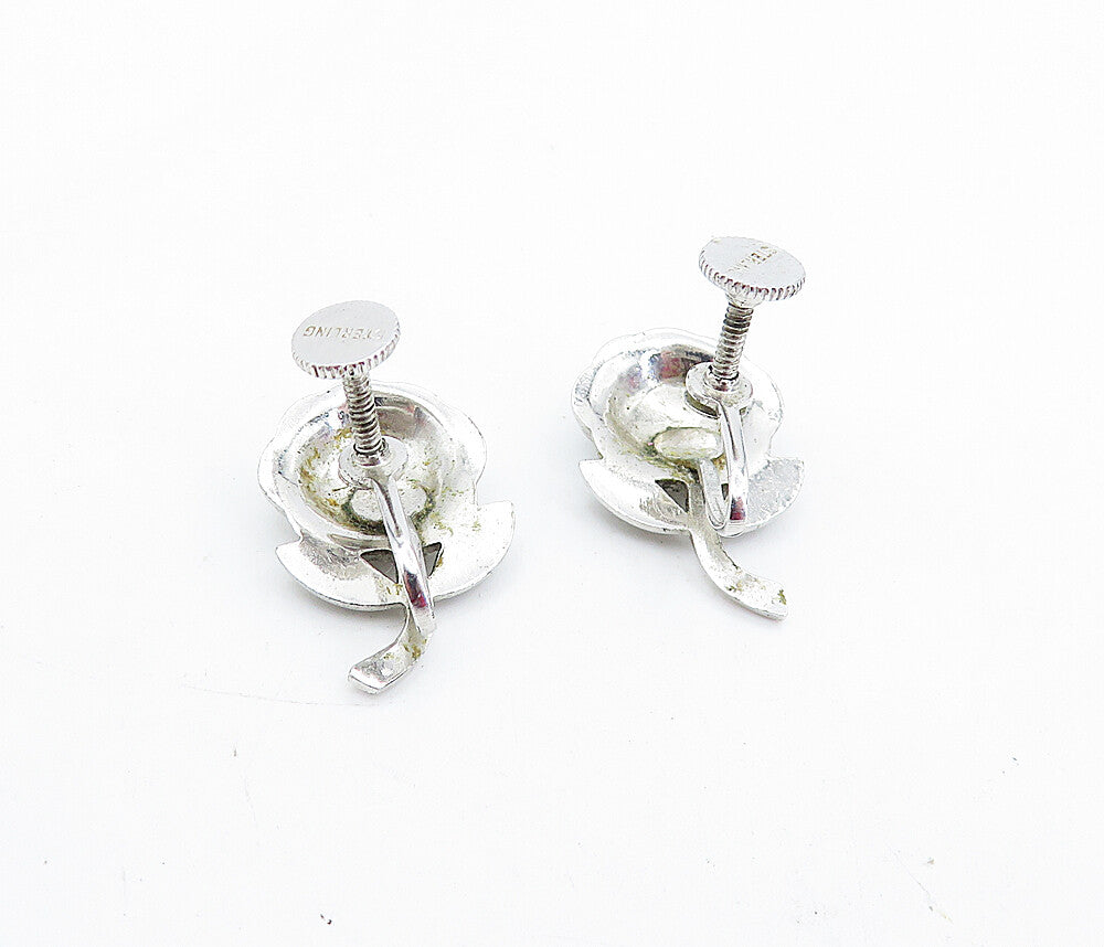 925 Sterling Silver  Vintage Shiny Flower Motif Non Pierce Earrings  EG2733