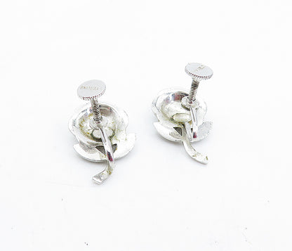 925 Sterling Silver  Vintage Shiny Flower Motif Non Pierce Earrings  EG2733