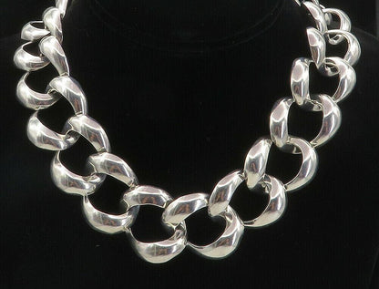 MEXICO 925 Sterling Silver  Vintage Shiny Large Open Chain Necklace  NE1600